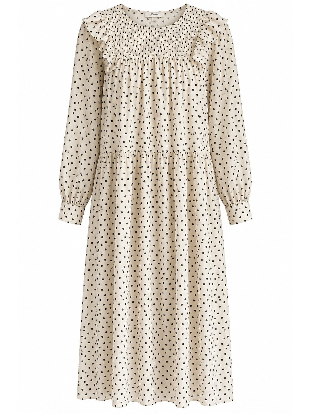 Madewell M Inkbrush Dot Smocked Midi Dress Antique Cream Cottagecore Retro